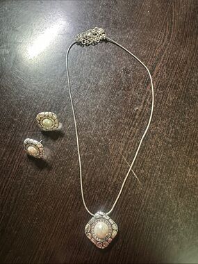 Brighton White Stone Pendant Necklace and Earrings Set
